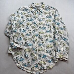 Sharon Young Women's White‎ Bicycle Print Button Up Shirt Size Medium Cotton